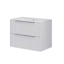 Mobilier suspendat Fluminia Istria 80, pentru lavoar încastrat, front riflat, 80x46 cm, alb mat, mâner inox